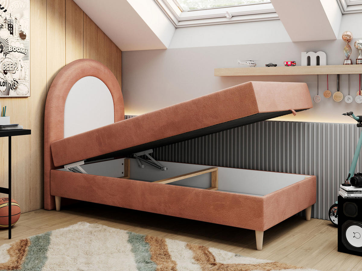 BOXBETT NEST 90/180 Rosa Velvet hydrophob - H3 - Hellrosa, Holz/Textil (90/180cm) - MKS