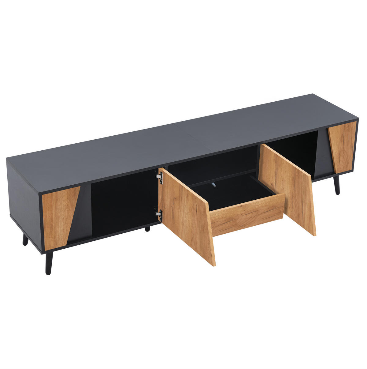 TV-ELEMENT mit 2 Türen und Schublade 180 x 40 x 46 cm Schwarz/Natural - Schwarz, Holzwerkstoff (40/46/180cm) - Beauniv