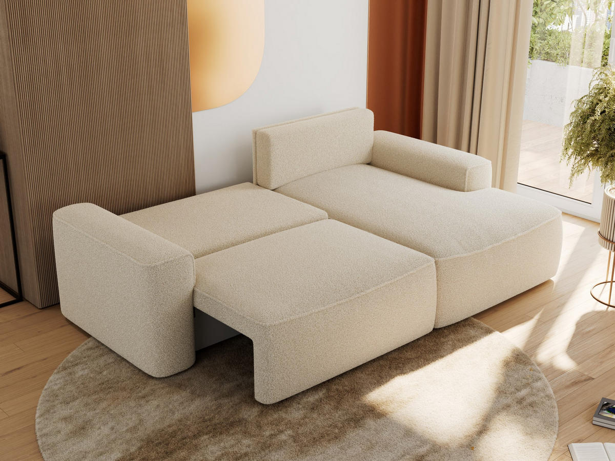 ECKSOFA BELLUNO L Beige Boucle - Rechts - Beige/Schwarz, Textil (233/144cm) - MKS
