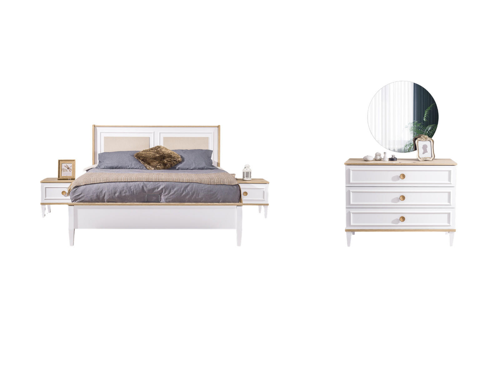 SCHLAFZIMMER AFRIN Schlafzimmer-Set, 4-teilig, Weiß, Bett mit Kopfteil 2 Nachttischen und Kommode - Weiß, Holzwerkstoff (160/119/200cm)