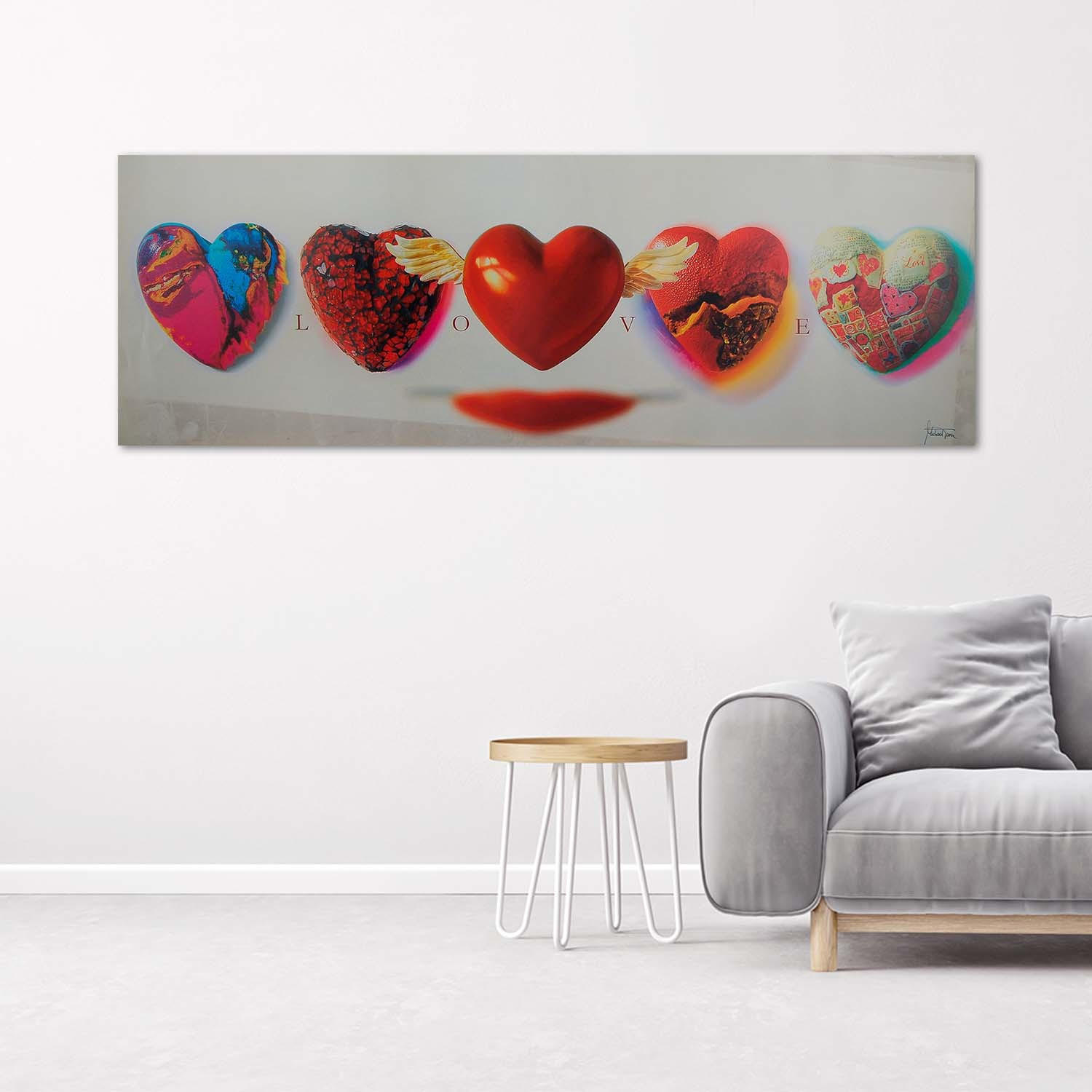 WANDBILD herzen und liebe schriftzug auf weißem hintergrund - Rot, Textil (90/30cm) - Feeby