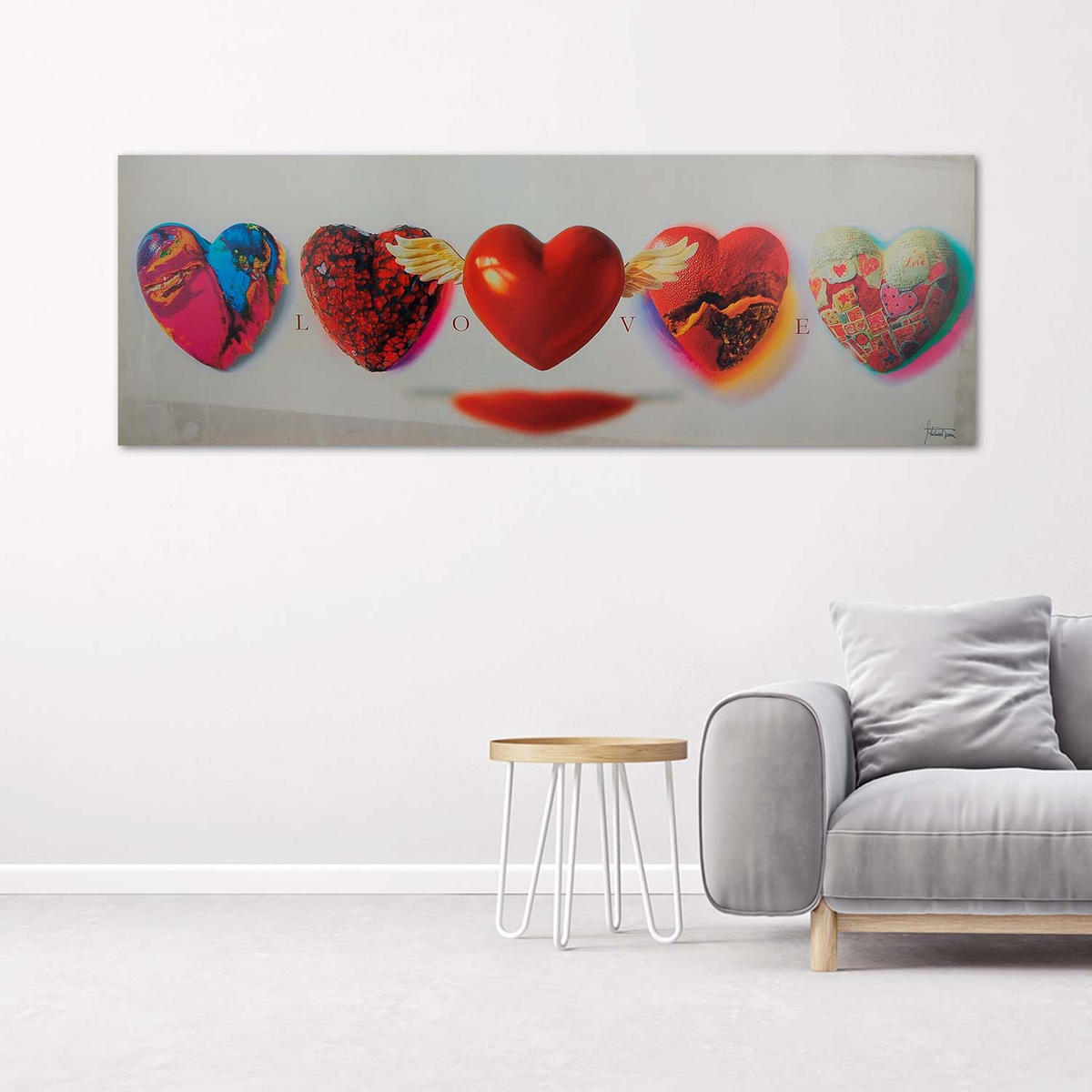 WANDBILD herzen und liebe schriftzug auf weißem hintergrund - Rot, Textil (90/30cm) - Feeby