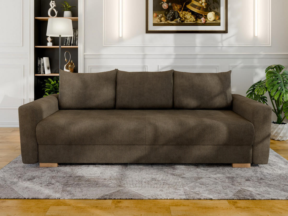 3-SITZER-SCHLAFSOFA ELMA mit Bettfunktion, dunkelbraun - Dunkelbraun, Holz (92.5/79/230cm) - Panda Möbel
