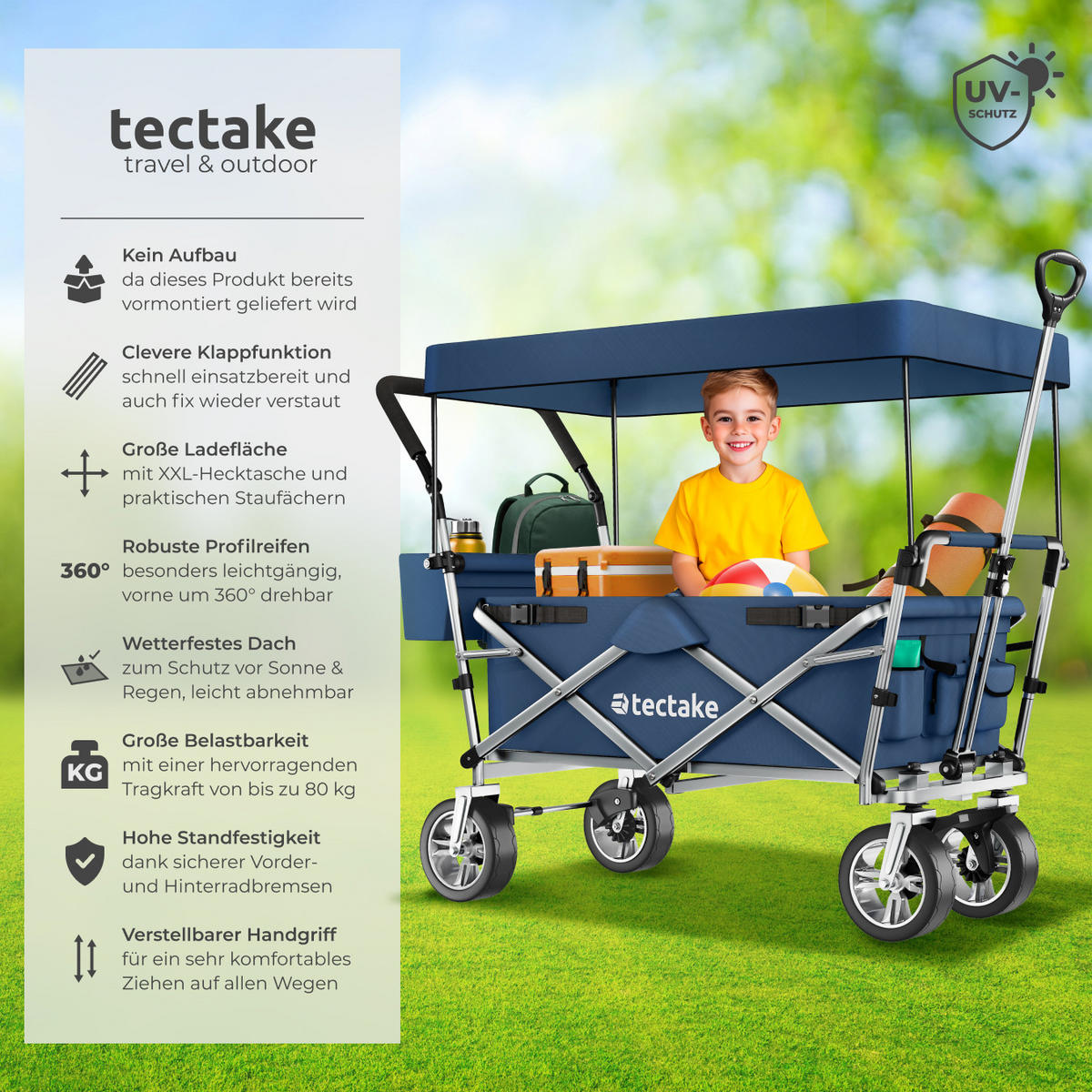 BOLLERWAGEN Nico, inklusive Tragetasche, Belastbarkeit 80 kg, blau - Blau, Metall (55.5/98/100cm) - tectake