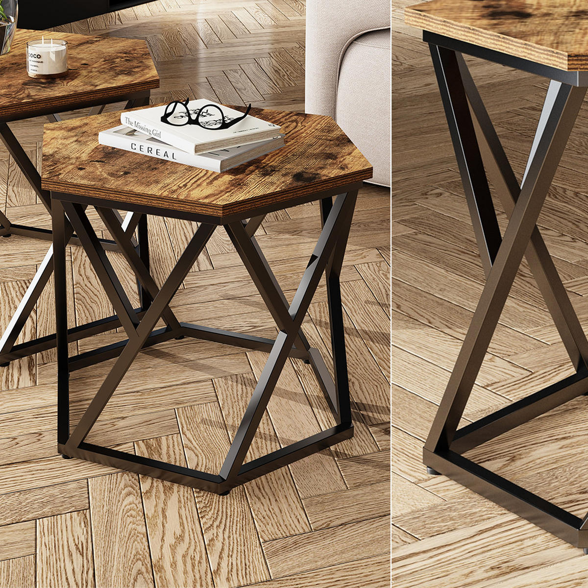 COUCHTISCH-SET Fyrk Eiche rustikal 57 x 57 cm 2er-Set - Wildeiche, Holzwerkstoff (57/57/42cm) - Vicco