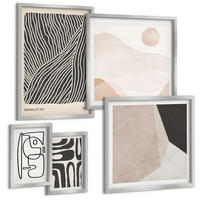 BILDER SET 5er Set - 50x50 cm & 20x30 cm & 40x60 cm Silberner Rahmen - Abstrakte Muster mit Linien - Silberfarben, Kunststoff (40/60cm) - TULUP