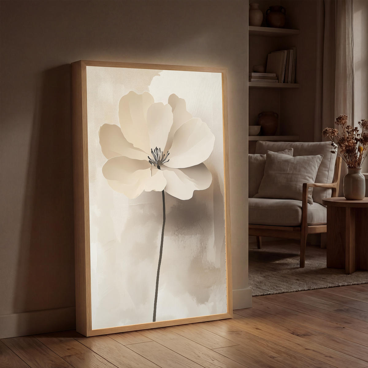 NÁSTĚNNÁ LAMPA S AKUMULÁTOREM Květina - béžová - barva - stín 70x100 cm - béžová, kompozitní dřevo (70/100/8cm) - OnlyWow