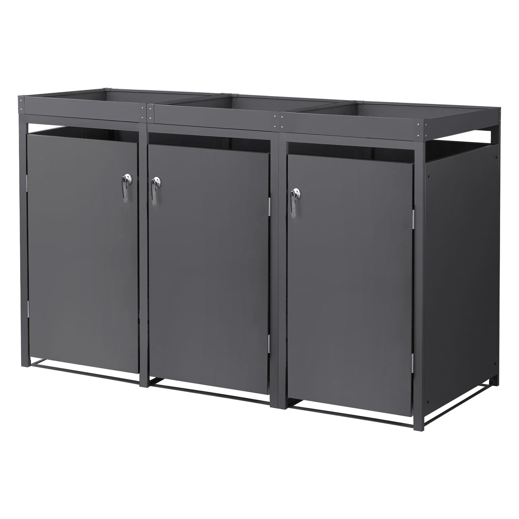 MÜLLTONNENBOX 3er mit Pflanzdach Anthrazit - Anthrazit, Metall (200/124/80cm) - ML-DESIGN