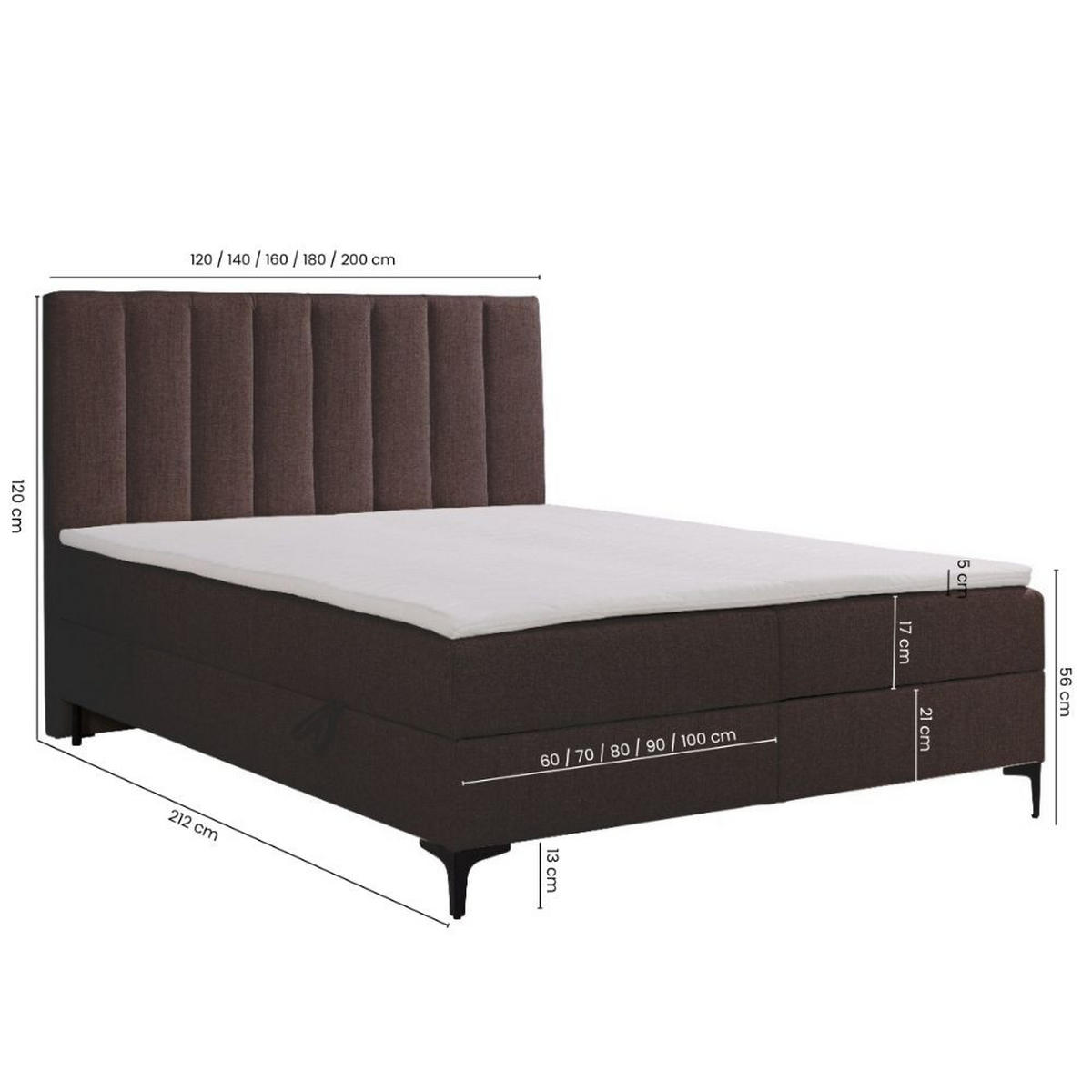 BOXBETT Siena mit Bonnelmatratze und Topper, 140x200, Braun - Schwarz/Braun, Holzwerkstoff/Kunststoff (140/200cm) - AN-Moebel 4u