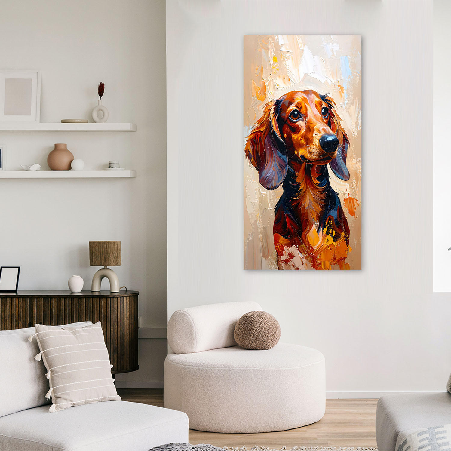 LEINWANDBILD Brauner Dackel Hund Tier 40x80cm - Braun, Textil (40/80cm) - Feeby