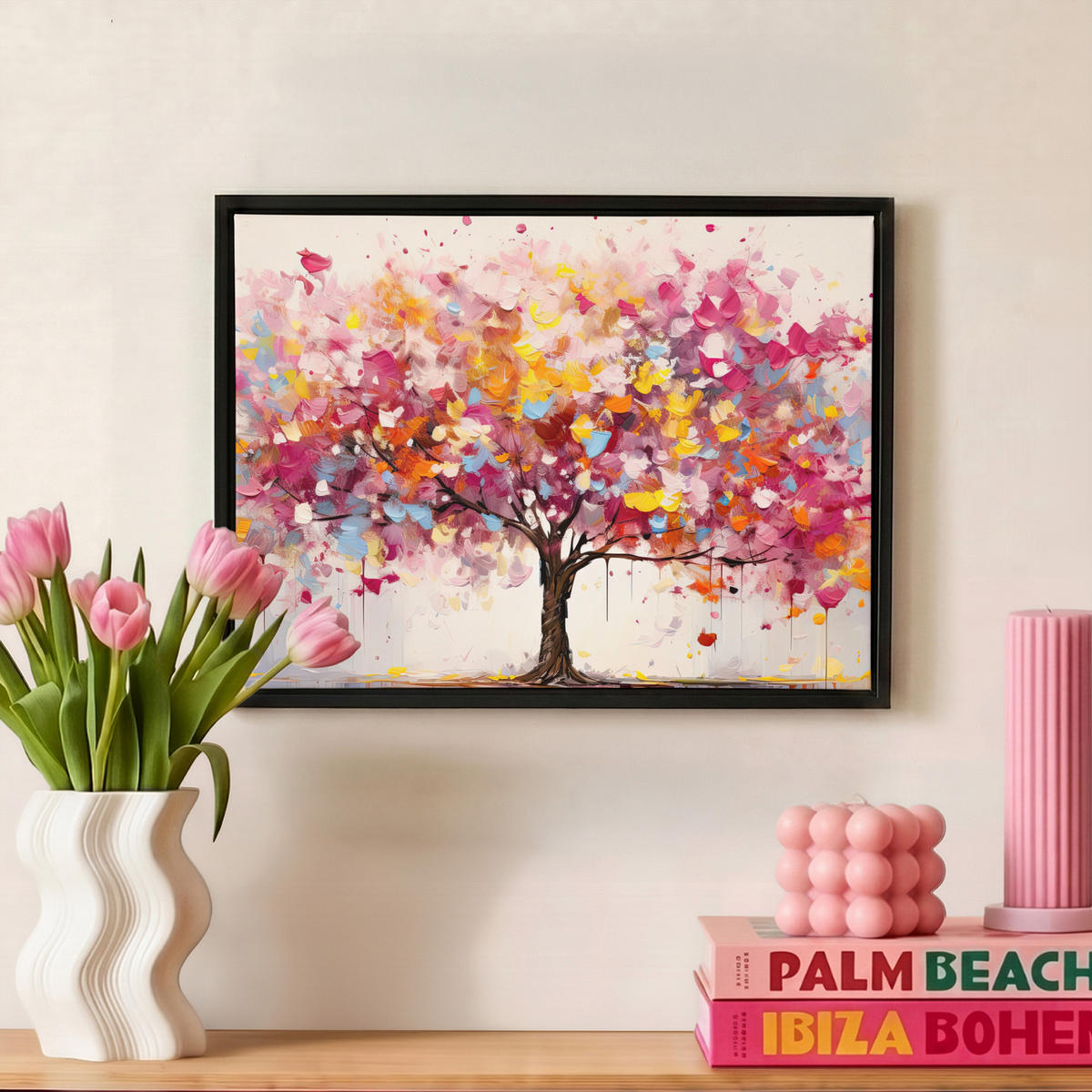 LEINWAND Bilder mit Rahmen - Aquarell - Baum - Kunst - Abstrakt - 40x30 - Multicolor, Textil (40/30cm) - MuchoWow
