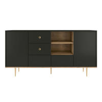 SIDEBOARD Harmoni, Schwarz, Eiche, Goldene Details - Goldfarben/Schwarz, Holzwerkstoff/Metall (160/83/45cm) - Skandica