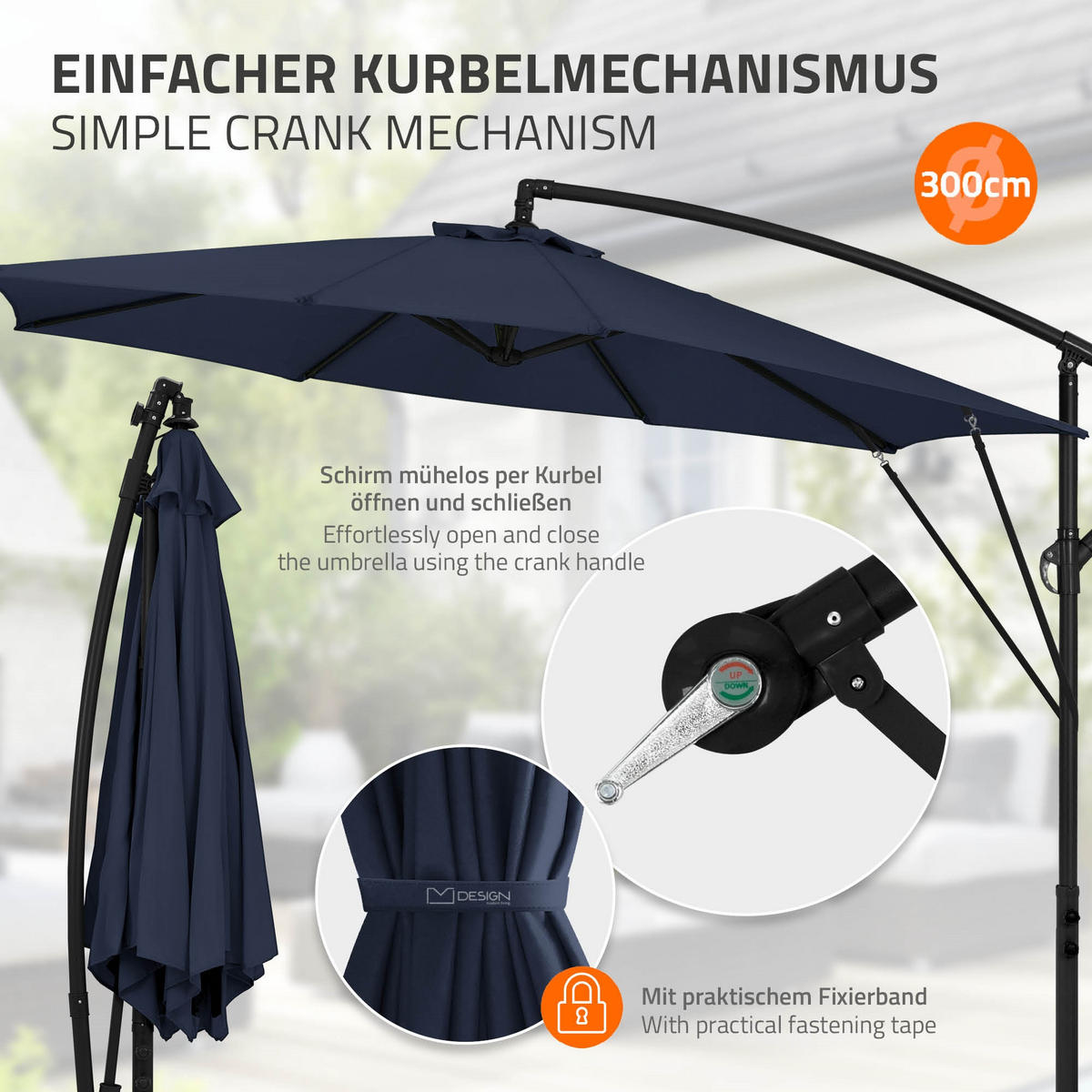 AMPELSCHIRM Ø 300 cm in Navy Blau aus Aluminium - Blau, Metall (300/300cm) - ML-DESIGN