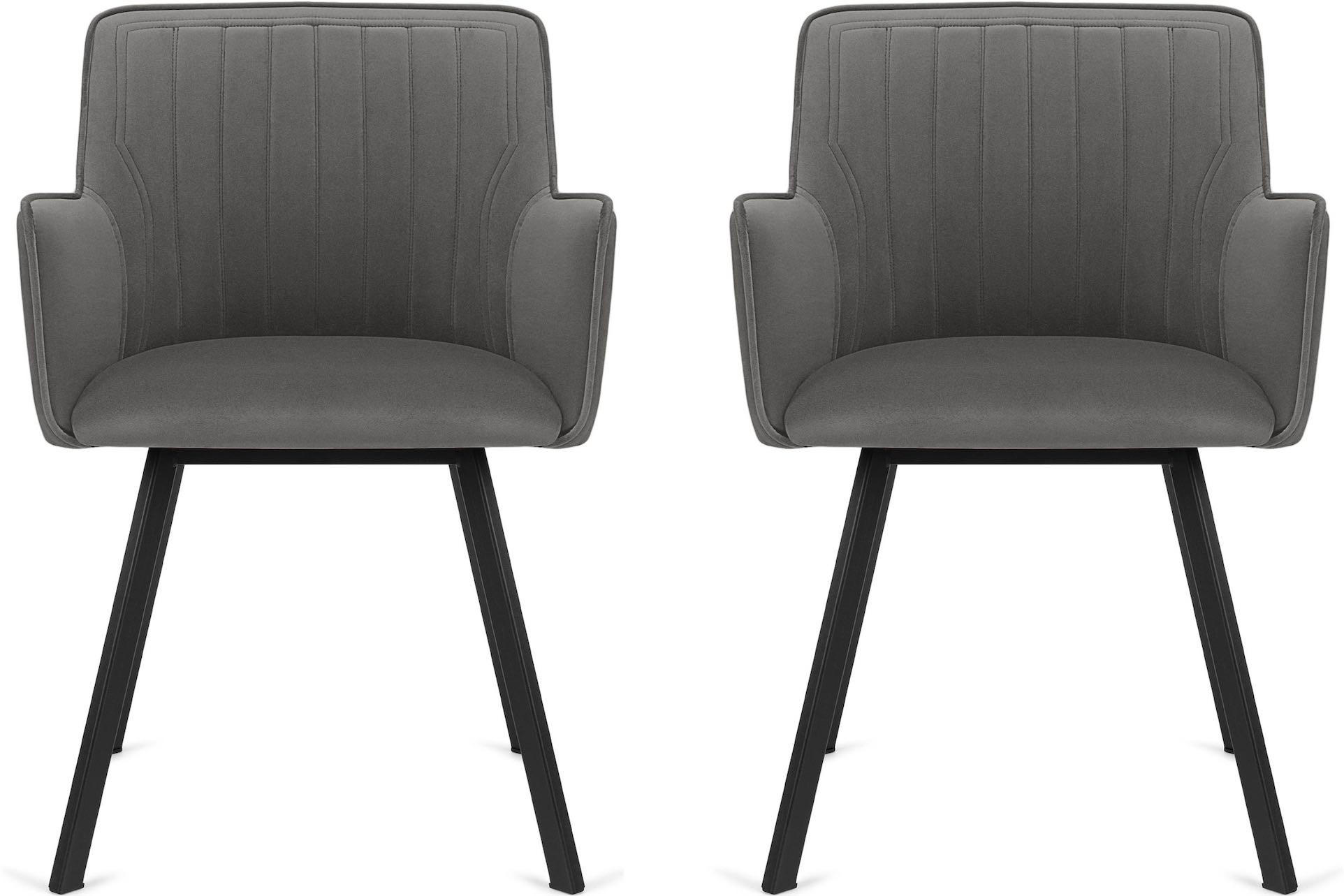 ESSZIMMERSTUHLE PYRUS 2-tlg Velours-Sitz, Grau/Schwarz - Schwarz/Grau, Textil/Metall (56/84/46cm) - KONSIMO®