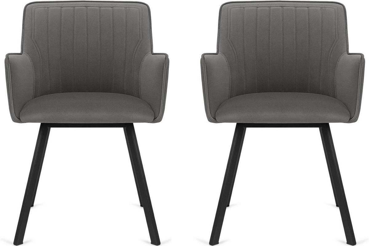 ESSZIMMERSTUHLE PYRUS 2-tlg Velours-Sitz, Grau/Schwarz - Schwarz/Grau, Textil/Metall (56/84/46cm) - KONSIMO®