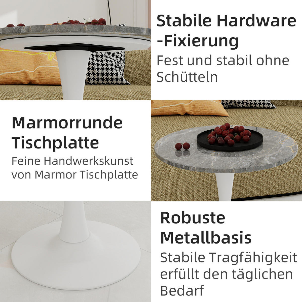 KONFERENČNÍ stolek 70/70/72 cm kulatý antique bílá a šedá z umělého mramoru v moderním stylu - bílá, kámen (70/70/72cm) - OKWISH