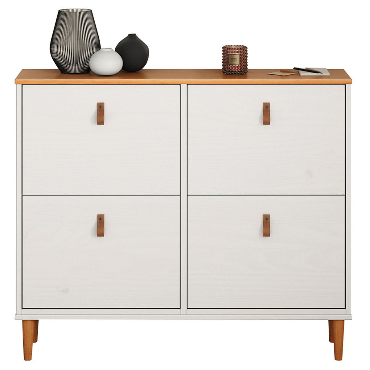 SCHUHKIPPER MIKKA weiß/Eiche - Eichefarben/Weiß, Holz (107/92/25cm) - IDIMEX