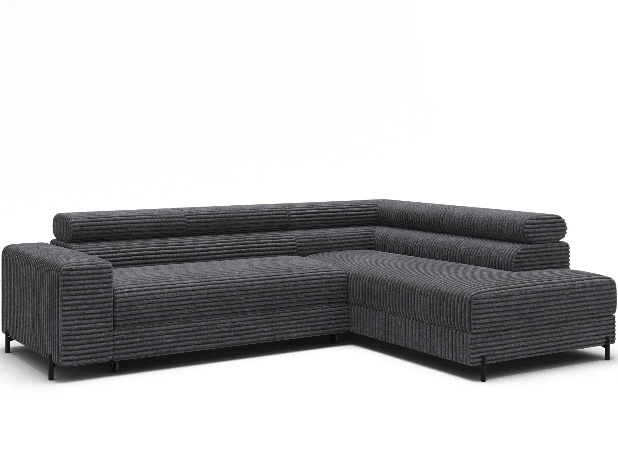 ECKSOFA COLESIO L-Form, Schlaffunktion, Bettkasten, verstellbare Kopfstützen, Wellenfederung, Metallfüße, breiter Cordstoff - Anthrazit/Schwarz, Kunststoff/Metall (204/269cm) - Wohnideebilder