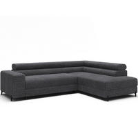 ECKSOFA COLESIO L-Form, Schlaffunktion, Bettkasten, verstellbare Kopfstützen, Wellenfederung, Metallfüße, breiter Cordstoff - Anthrazit/Schwarz, Kunststoff/Metall (204/269cm) - Wohnideebilder