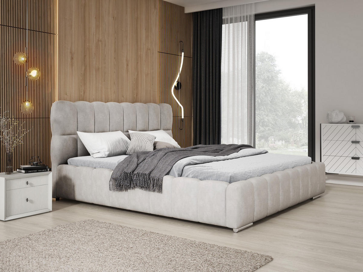 DOPPELBETT 160x200 cm Avilla mit Bettkasten, Lattenrost, Samt, Hellgrau - Hellgrau, Holz/Textil (160/200cm) - Emporius