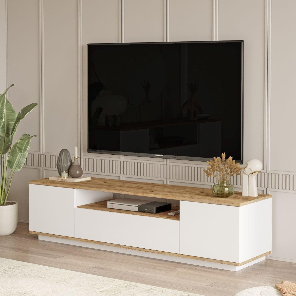 TV-BOARD - 180 cm x 44.5 cm - holz - naturfarben hell, weiß Lotula - Naturfarben/Weiß, Holz (180/44.6/44.5cm) - Vente-Unique