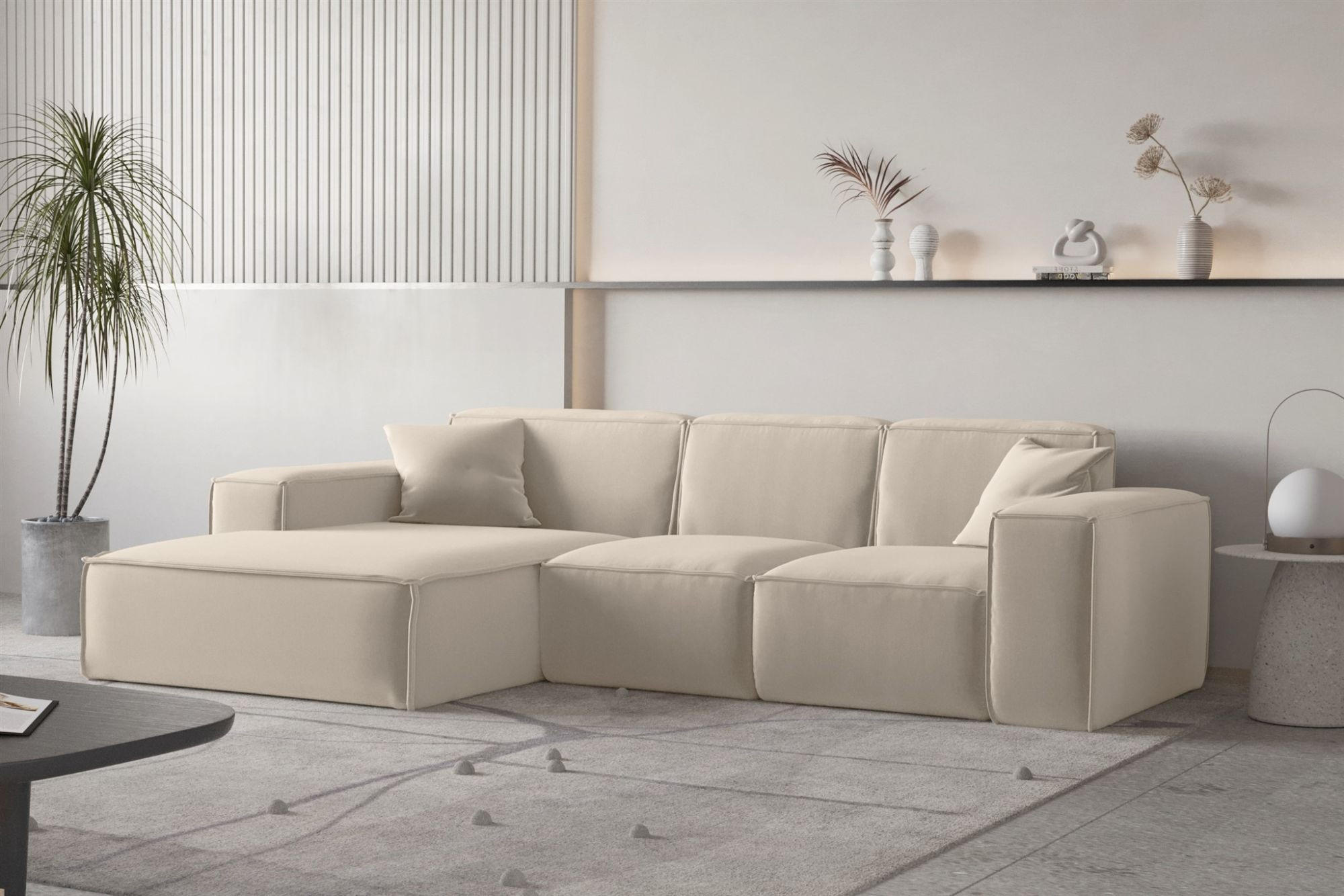 ECKSOFA Ottom Celes Premium Opera Velvet - Beige, Holzwerkstoff/Textil (266/165cm) - Fun Möbel