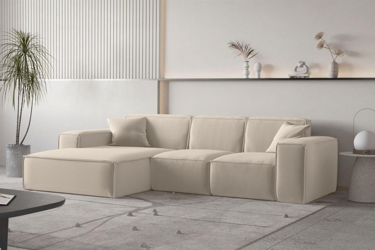 ECKSOFA Ottom Celes Premium Opera Velvet - Beige, Holzwerkstoff/Textil (266/165cm) - Fun Möbel