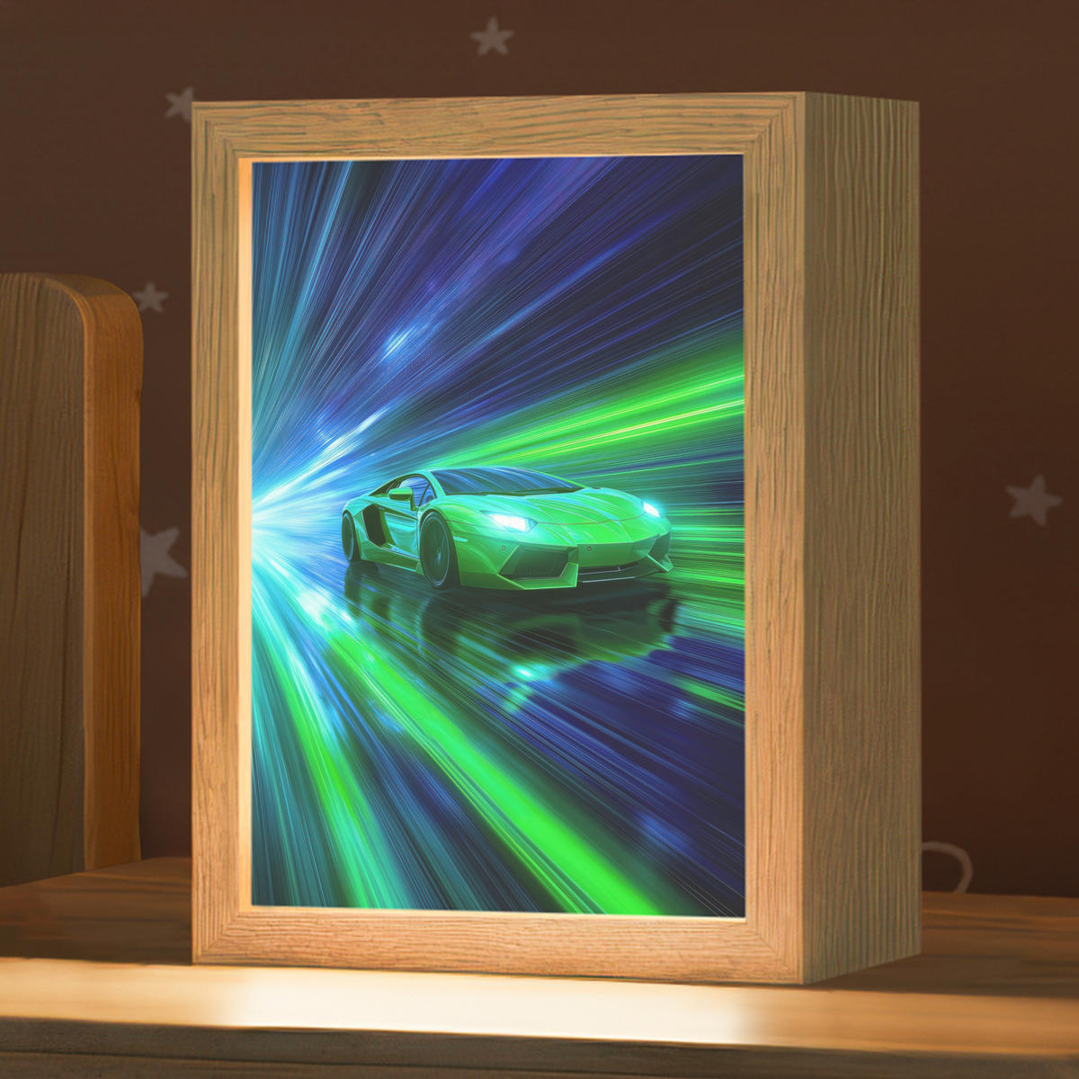 NACHTTISCHLAMPE Geschwindigkeit - Leicht - Sportwagen - Grün 15x20 cm - Grün, Holzwerkstoff (8/15/20cm)