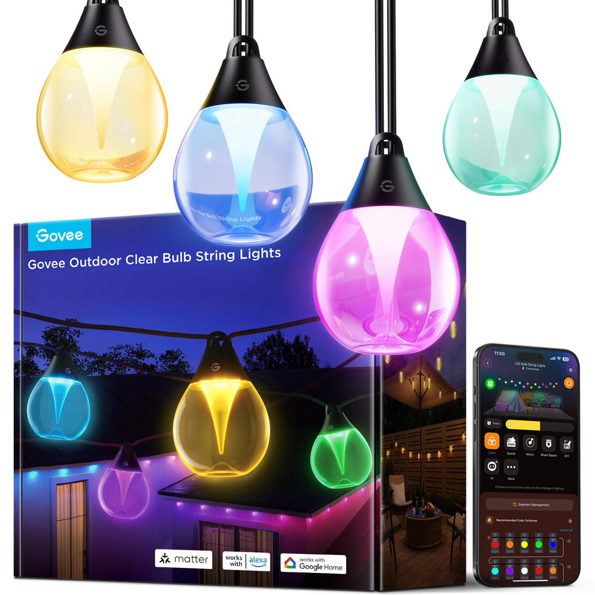 LICHTERKETTE Outdoor Clear Bulb RGBICW, 15 m, IP65 - Multicolor, Kunststoff (1500cm) - Govee