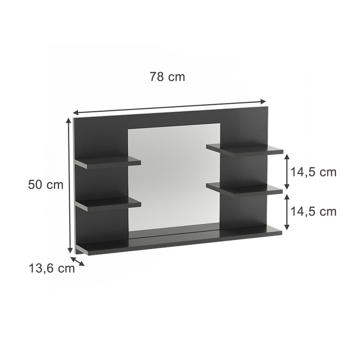 BADSPIEGELSCHRANK Wilbur Anthrazit 78 x 50 cm mit Regalen - Anthrazit, Holzwerkstoff (78/50/13.6cm) - Vicco