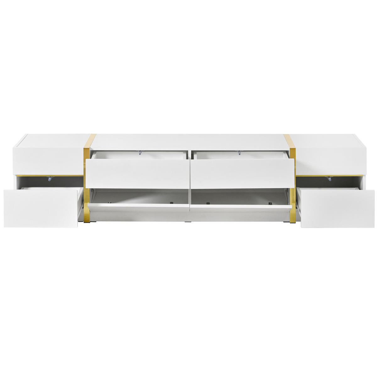 TV ormarić 180/40/38 cm bijeli od MDF-a i iverice s 4 ladice i 2 vrata - bijela, drvni materijal (180/38/40cm) - OKWISH
