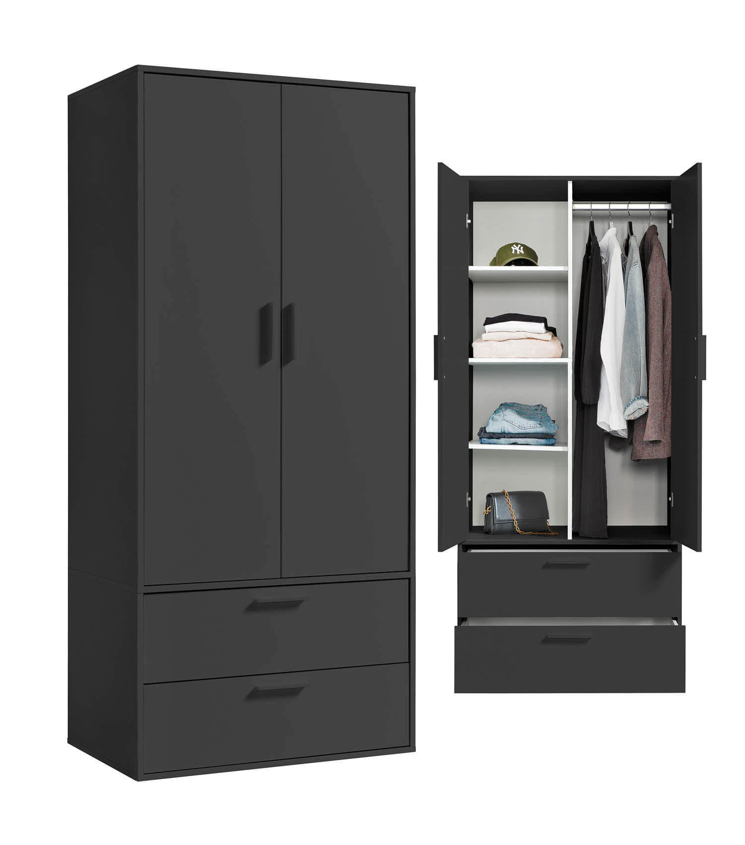 KLEIDERSCHRANK Der Kleiderheld - Anthrazit, Holzwerkstoff (80/180/51cm) - Mokebo