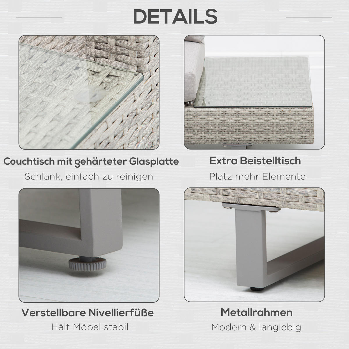 LOUNGE-SET 3-tlg. Couchtisch Beistelltisch Wetterbeständig Grau + Braun - Grau, Kunststoff - Outsunny