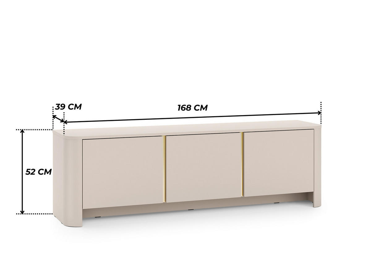 ABGERUNDETES TV-Board AURA RTV3D (Kaschmir Matt, Gold, Push to Open) - Kaschmir, Holz/Holzwerkstoff (168/52/39cm) - Ravio