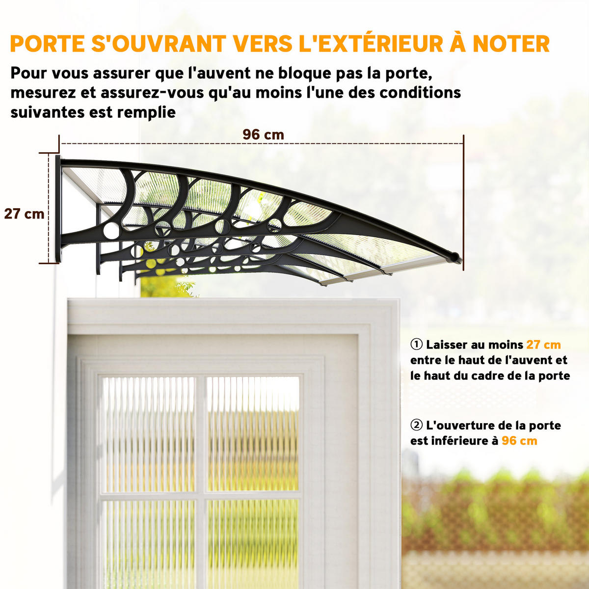 VORDACH DE-13983 Polycarbonat/Aluminium 303/96/27 cm, UV-Schutz Grün - Transparent, Kunststoff (96/27/303cm) - ComfortXL