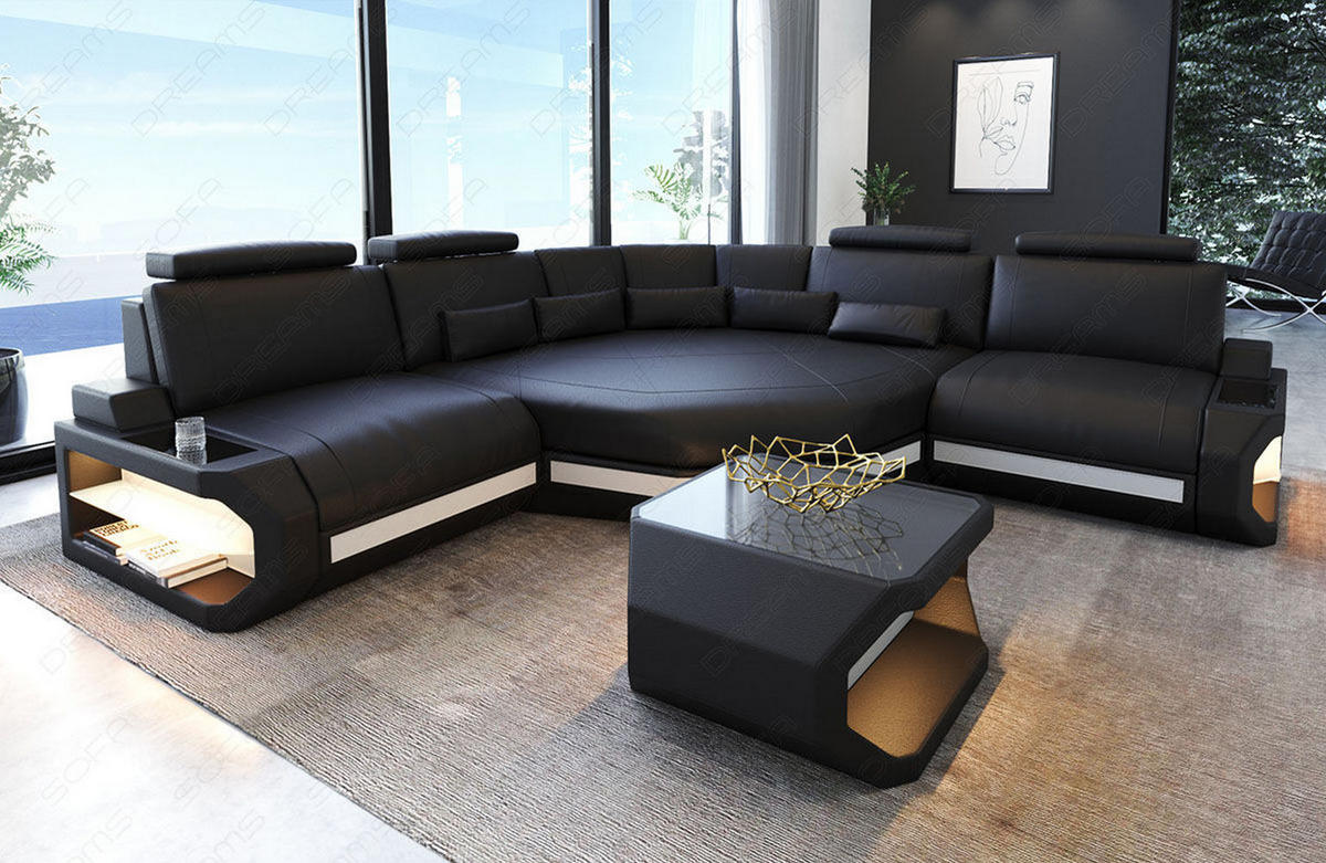 ECKSOFA Asti L Mini - Schwarz/Weiß, Leder (280/280cm) - Sofa Dreams