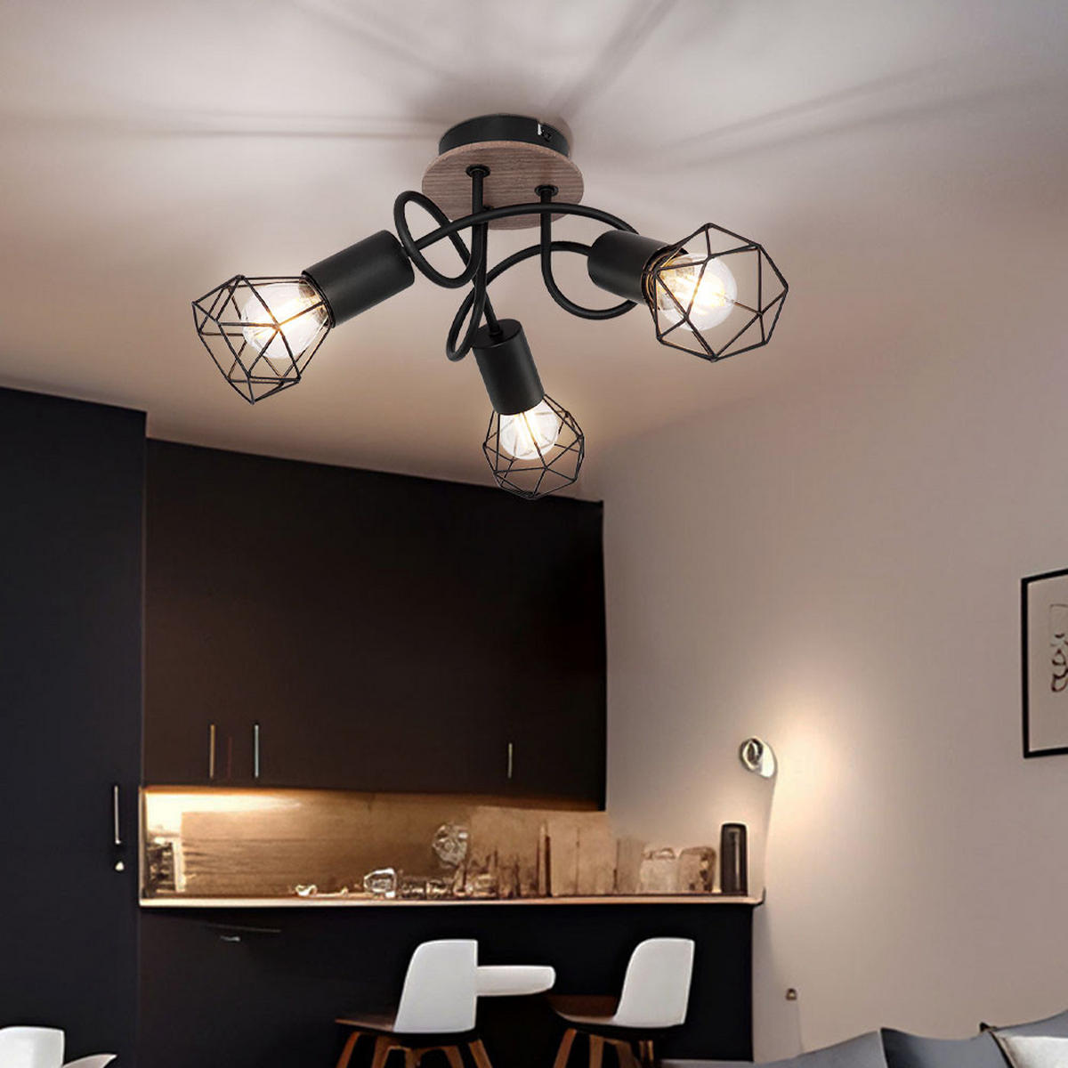 DECKENLEUCHTE Holzoptik Schwarz verstellbar - Schwarz, Holz (38/38/21cm) - Globo Lighting