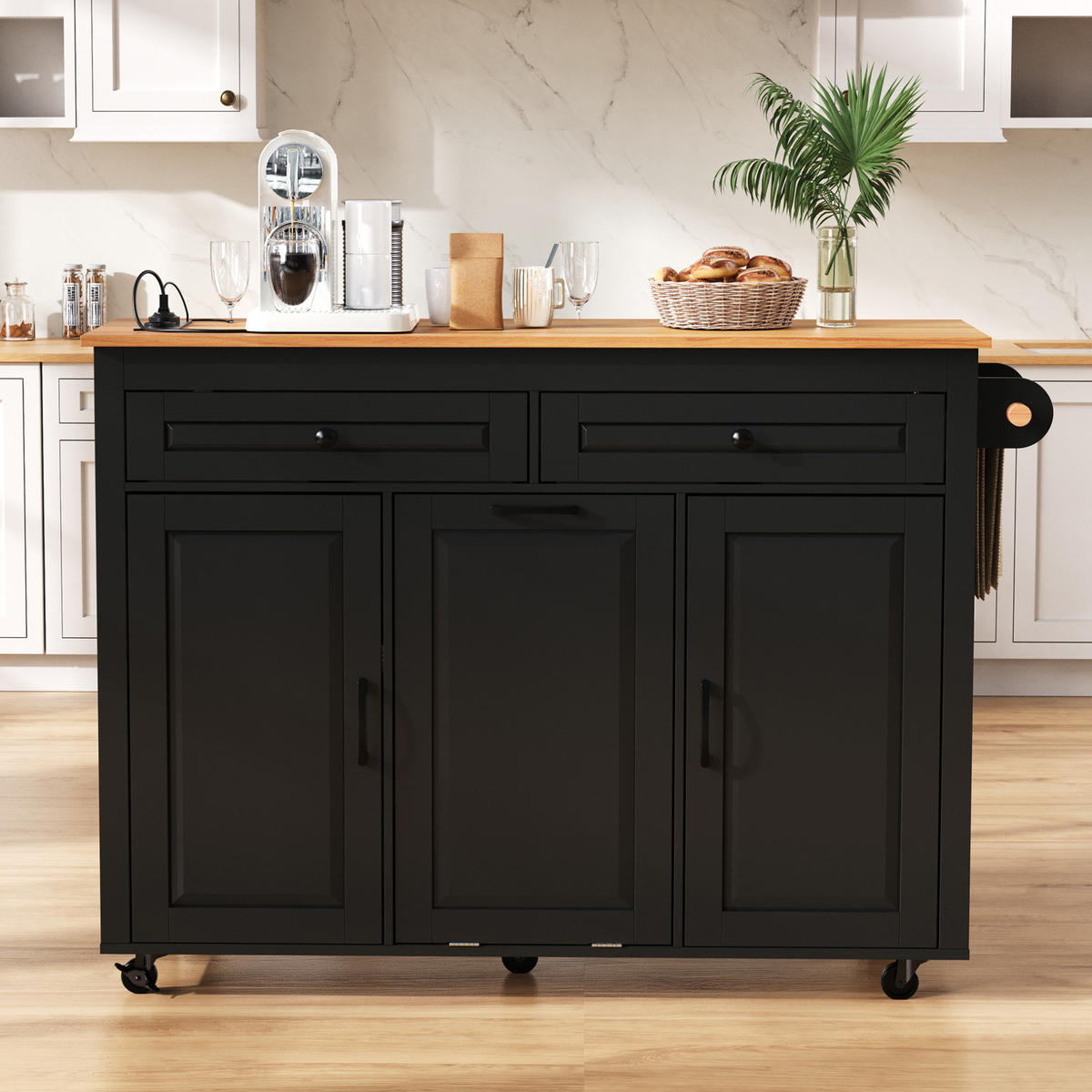 KÜCHENINSEL 120/40-75/92 cm aus MDF mit ausziehbarer Arbeitsplatte Schwarz - Schwarz, Holzwerkstoff (120/92/75cm) - Modenvie
