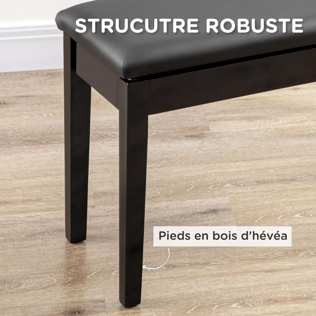 HOCKER DE-16369 gepolstert mit Massivholzbeinen Schwarz - Schwarz, Leder (35/49/75cm) - ComfortXL