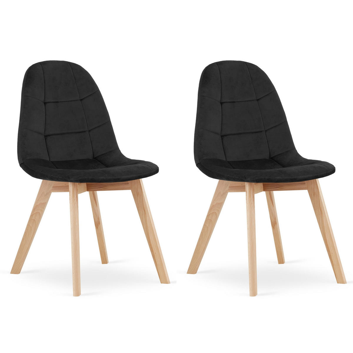 STUHL SORANO 2-er Set, Schwarz, mit Samtstoff gepolstert - Schwarz, Holz/Textil (45/82/54cm) - Komodee