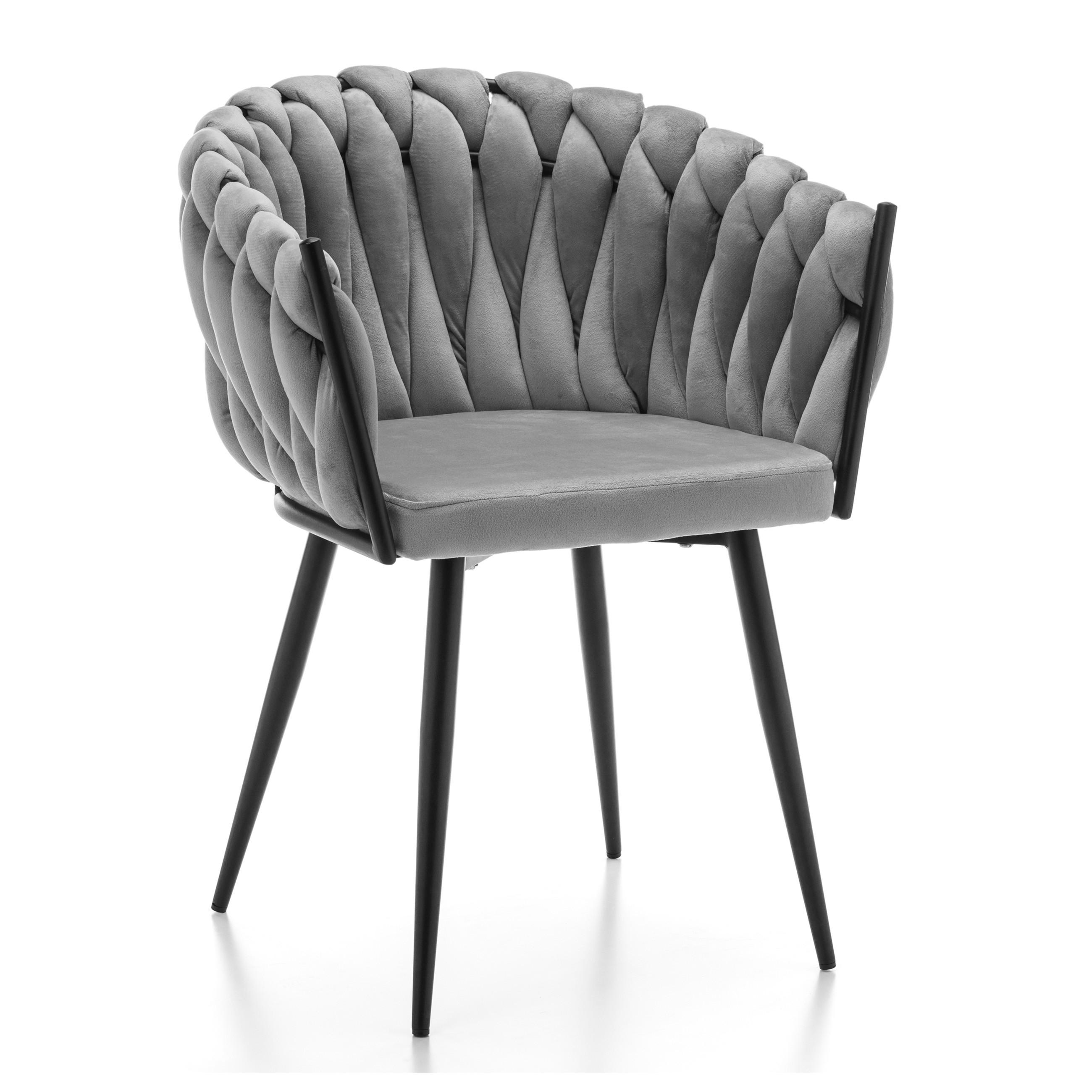 STUHL LATINA gepolstert mit Steppung - hellgrau - Samt Velours - Hellgrau/Schwarz, Textil/Metall (60/83/55cm) - NEW HOME