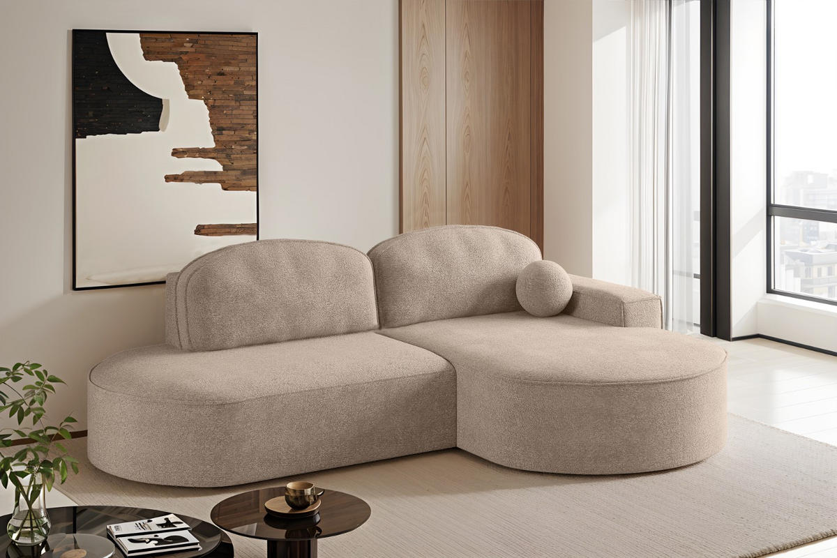 ECKSOFA mit Schlaffunktion und Bettkasten Modena Runden stoff Arena Dunkelbeige Rechts - Cappuccino, Holz (278/179cm) - Kaiser Möbel