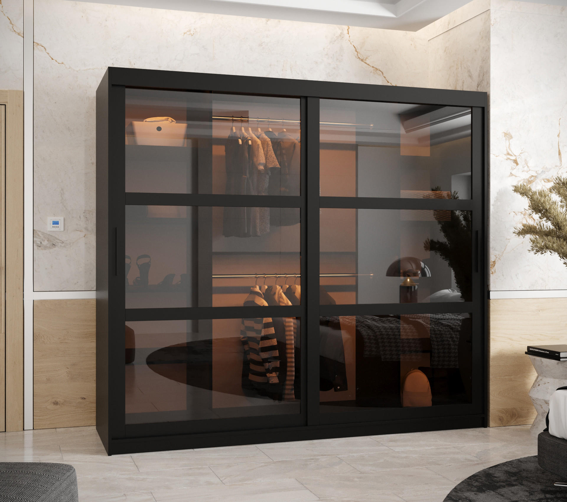 SCHWEBETÜRENSCHRANK 200/200/62 2-türig - Schwarz, Holz/Kunststoff (200/200/62cm) - Abiks Möbel