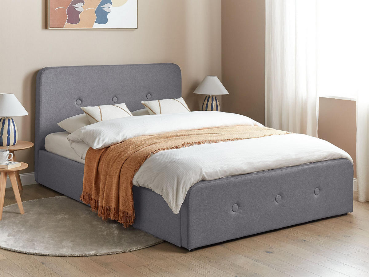 BETT mit Stauraum 140x200 cm Grau Rennes - Dunkelgrau, Textil (140/200cm) - Beliani