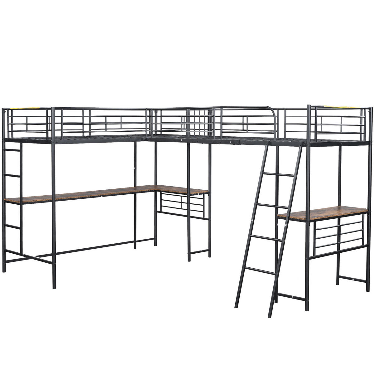 HOCHBETT 297,5/205,2/170 cm aus Metall und MDF mit Schreibtisch und Doppeltreppe Schwarz - Schwarz, Metall (90/200cm) - Modenvie