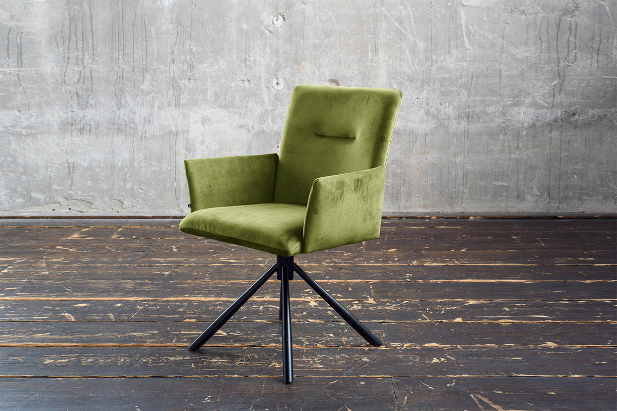 ESSZIMMERSTUHL KYRA Grün Velvet - Schwarz/Grün, Kunststoff/Textil (64/88/61cm) - KAWOLA