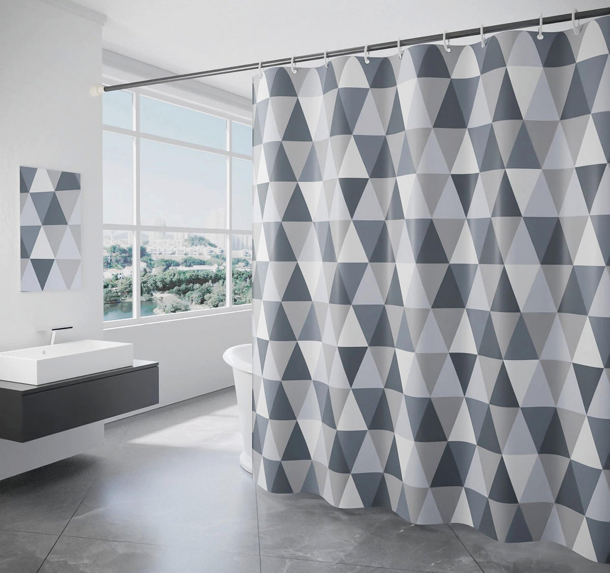 DUSCHVORHANG Polyester wasserdicht antibakteriell schimmelresistent waschbar - Grau, Textil (220/200cm) - MCBOSON