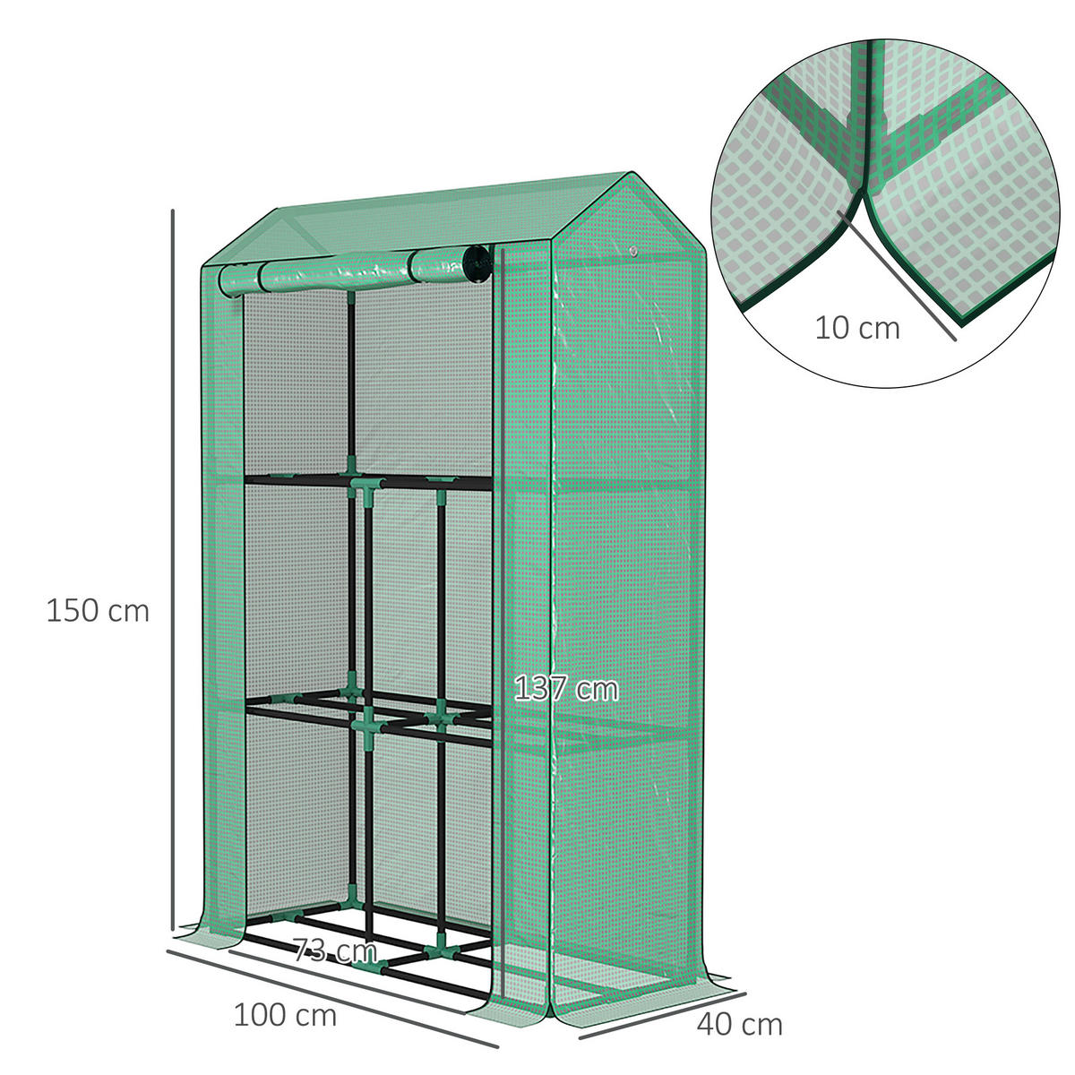 GEWÄCHSHAUS, 100L x 40B x 150H cm - Grün, Kunststoff/Metall (40/150/100cm) - Outsunny