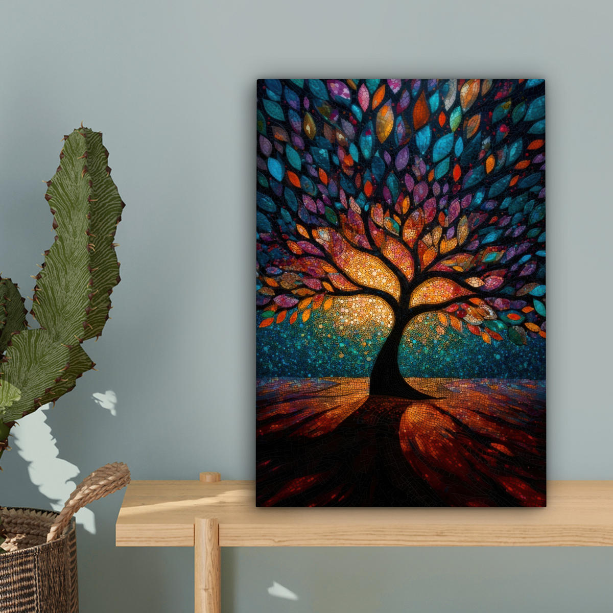 LEINWANDBILD Mosaik - Bunt - Baum - Äste Deko Wohnzimmer 20x30 cm - Multicolor, Textil (20/30cm) - MuchoWow