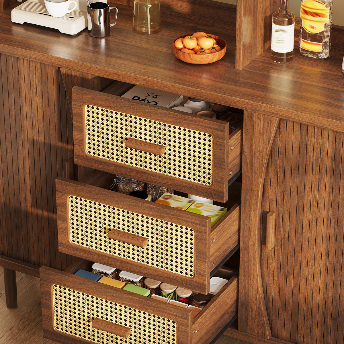 BUFFETSCHRANK Nussbaumfarben 140/40.5/174.5 cm - Walnussfarben, Holz (140/174.5/40.5cm) - PANGIVO